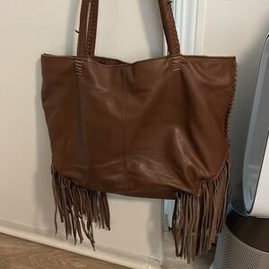 Leather fringe tote bag